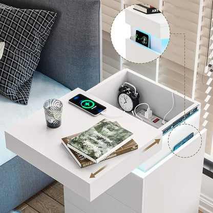 ADORNEVE Nightstand with Charging Station and LED Lights, Night Stand with - Image 3