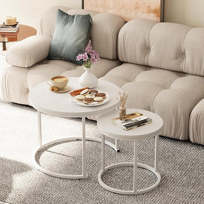 Garden 4 you Nesting Coffee Table, 23.6" Round Coffee Table Set of 2, Wooden by Garden4you