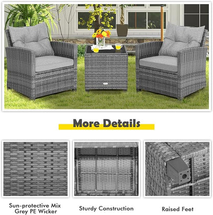 Tangkula 3 Pieces Patio Furniture Set, Outdoor PE Rattan Conversation Chair Set - Image 8