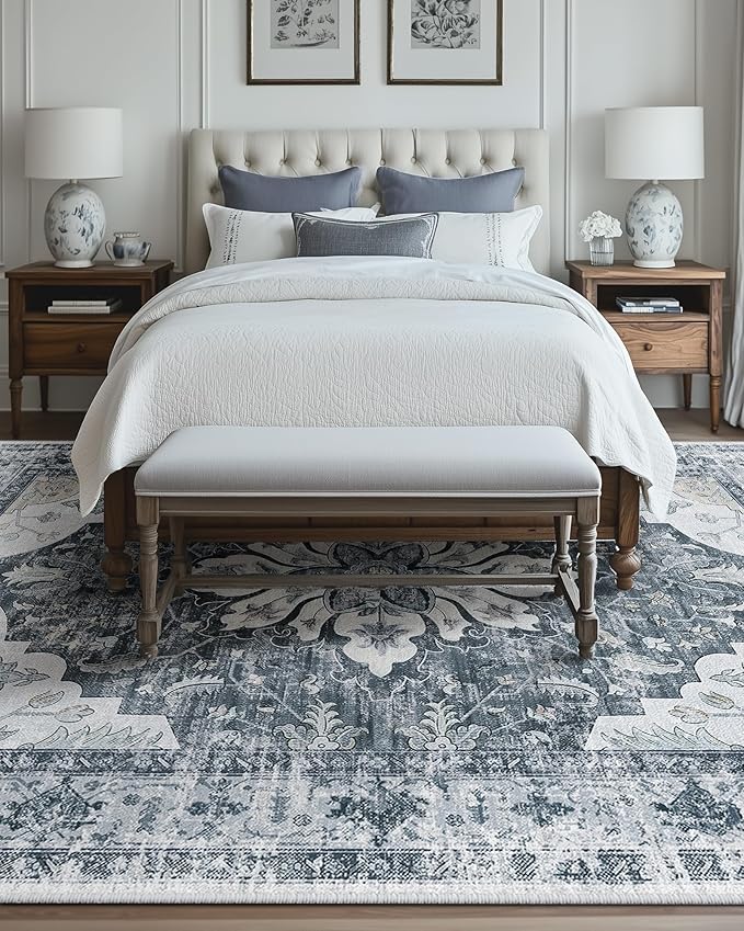 RELEANY Area Rugs 9'x12' Washable Non-Slip, Floral Vintage Distress Print - Image 2