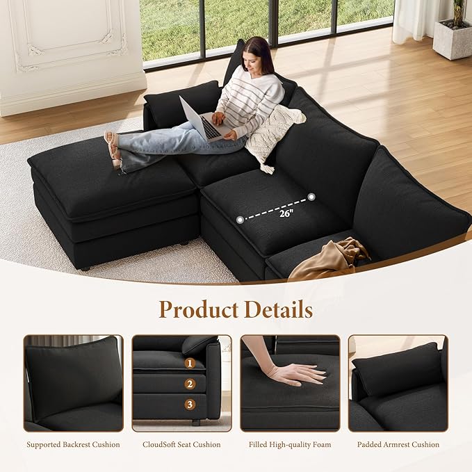 Vesgantti 142" Oversized Sectional Sofa Bed, 8-Seater Modular Sleeper Cloud - Image 4