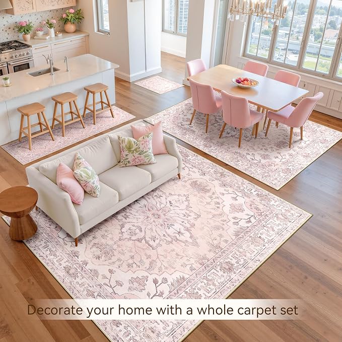 RELEANY Area Rugs 8'x10' Washable Non-Slip, Floral Vintage Distress Print - Image 9