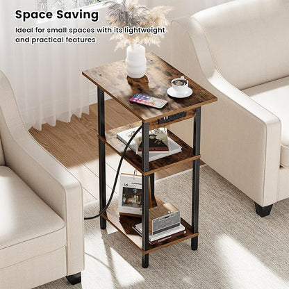 Asgolion Tall End Table with Charging Station, Skinny Nightstand with USB Ports - Image 4