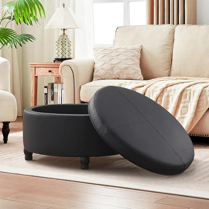 30-Inch Round Storage Ottoman, Modern Ottoman Coffee Table - Image 7