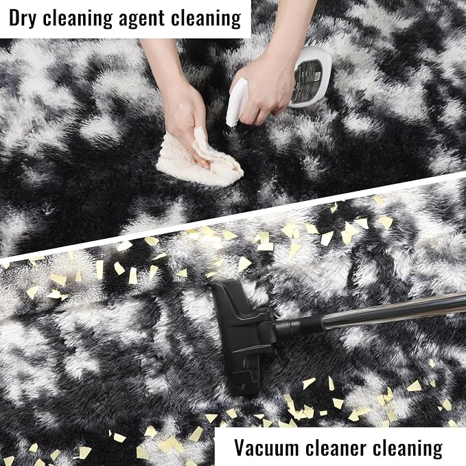 PAGISOFE Black White Grey Rugs for Living Room 5x8, Shag Fuzzy Fluffy - Image 6