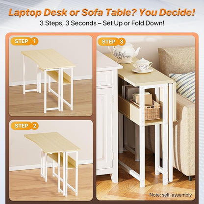 Huuger Folding Desk with Storage Shelf, 39.3 Inch Foldable Computer Table - Image 4