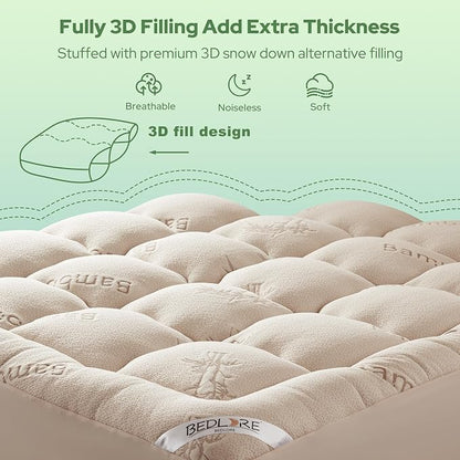 BEDLORE Queen Mattress Topper Viscose Derived from Bamboo, Thick Pillow Top - Image 5