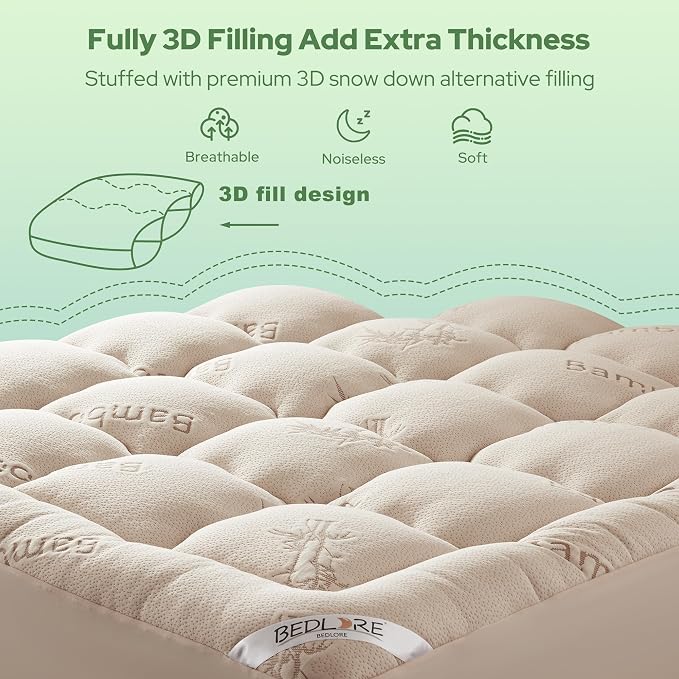BEDLORE King Mattress Topper Viscose Derived from Bamboo, Thick Pillow Top - Image 5