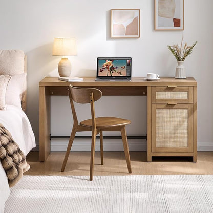 SICOTAS Rattan Home Office Desk, 2 Pieces Farmhouse Boho Executive Desk - Image 7