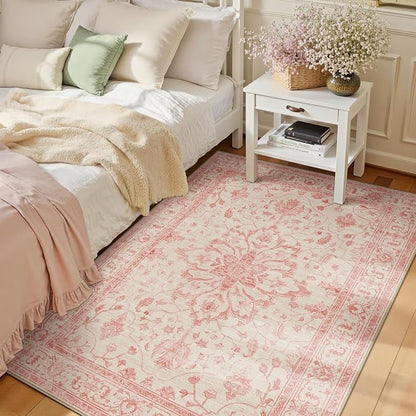 RELEANY Area Rugs 3'x5' Washable Non-Slip, Floral Vintage Distress Print by RELEANY