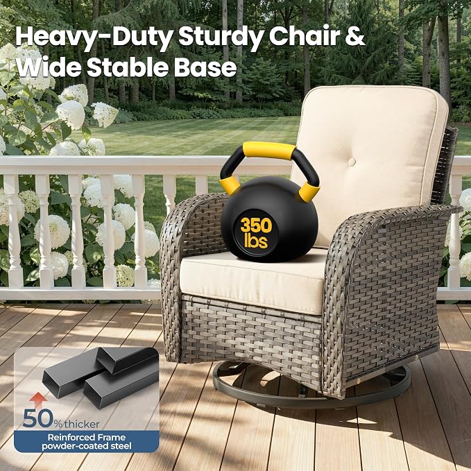 Weaxty Outdoor Swivel Rocker Patio Chairs, 3 Pieces Patio Furniture Set - Image 6