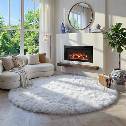 Round Rugs 5Ft White Circle Area Rug, Fluffy Fuzzy Bedroom Carpets - Image 5