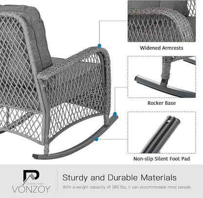 Patio Furniture Set 3 Pieces, Wicker Outdoor Rocking Bistro Set - Image 4