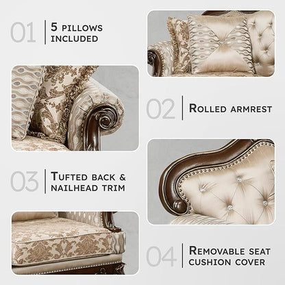 Lexicon Traditional Sofa Couch for Living Room, Rolled Arm Sofa - Image 3
