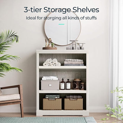 LINSY HOME 3-Tier Bookcase, Small Bookshelf Wood Display Storage Shelves - Image 4