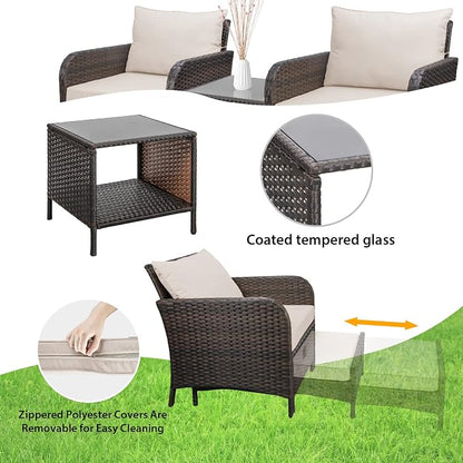 LEVELEVE Balcony Furniture 5 Piece Patio Conversation Set, PE Wicker Rattan - Image 5
