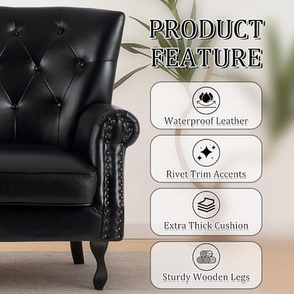 Modern Faux Leather Accent Chair, Upholstered Mid-Century Armchair - Image 7