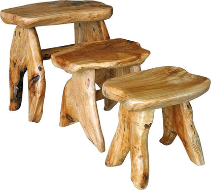 Greenage Cedar Roots Wooden Stool Naturally Shape Large 20" x 13" x 18" H Wood - Image 8