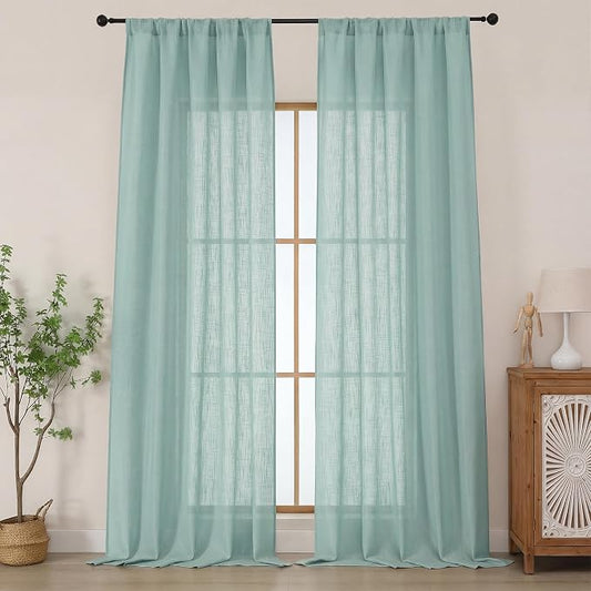 Chyhomenyc Extra Long Aqua Green Semi Sheer Curtains 108 Inches Long 2 Panels by Chyhomenyc