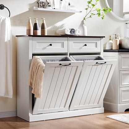 IFGET Double Tilt Out Trash Cabinet, 20 Gallon Farmhouse Laundry Hamper Cabinet - Image 6