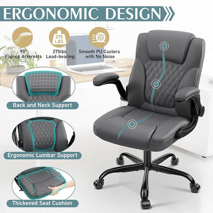 Leather Office Chair, PU Home Computer Desk Chairs - Image 6