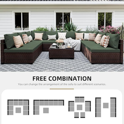 UPHA 9 Pieces Patio Furniture Sets, Wicker Outdoor Sectional Sofa Couch - Image 4