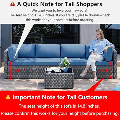 Shintenchi 5 Pieces Outdoor Patio Furniture Sets, Patio Sectional Sofa Couch - Image 2