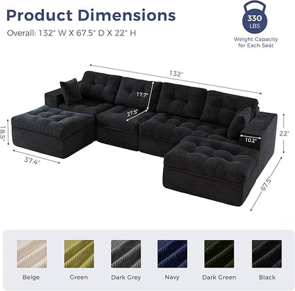 MAXYOYO 132" U Shaped Modular Sectional Sofa - Image 3
