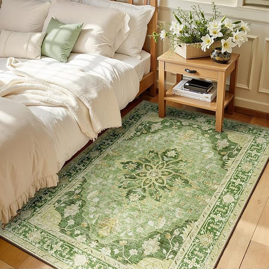 RELEANY Area Rugs 3'x5' Washable Non-Slip, Floral Vintage Distress Print by RELEANY