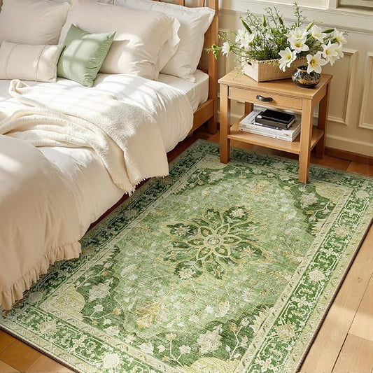 RELEANY Area Rugs 3'x4' Washable Non-Slip, Floral Vintage Distress Print by RELEANY