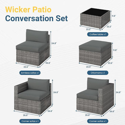 Wisteria Lane 5-Pieces Outdoor Patio Furniture Set, All Weather Wicker Rattan - Image 2