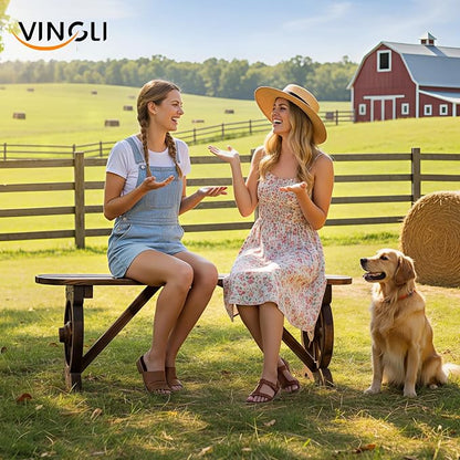 VINGLI Rustic Wooden Wheel Bench Outdoor Bench, Patio Bench Wagon Slatted Seat - Image 8