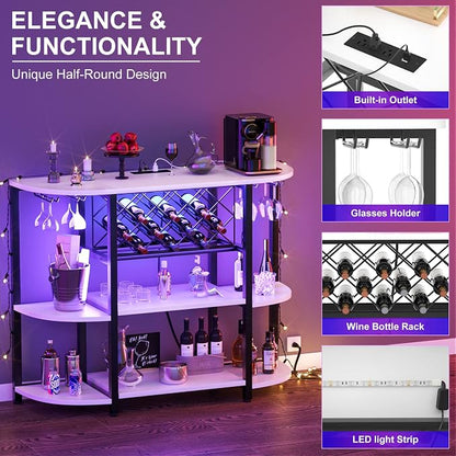 Unikito Bar Table Cabinet with Charging Station, Wine Rack Table with LED Light - Image 4