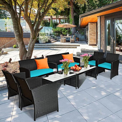 Tangkula 4 Pieces Patio Wicker Conversation Furniture Set, Patiojoy Sofa & - Image 4