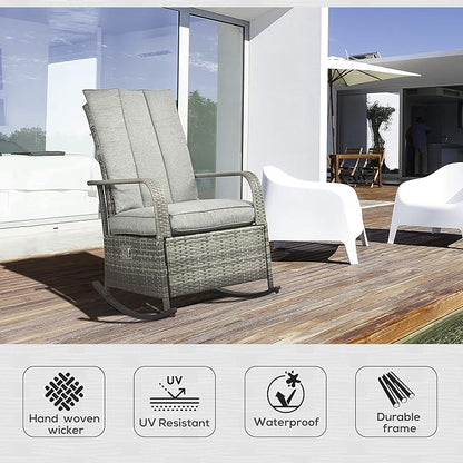 Outsunny Wicker Outdoor Rocking Chair, Patio Recliner - Image 4