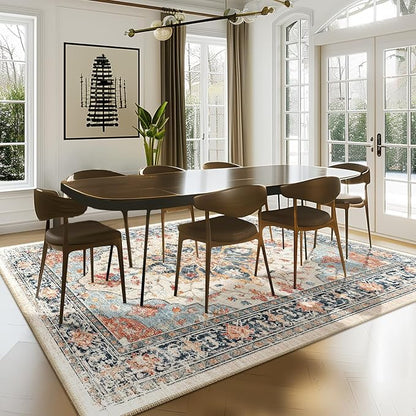 RELEANY Area Rugs 7'x9' Washable Non-Slip, Floral Vintage Distress Print by RELEANY