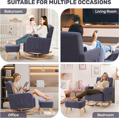 HCHAIRH Rocking Chair with Ottoman, Upholstered Glider Rocker with High - Image 6