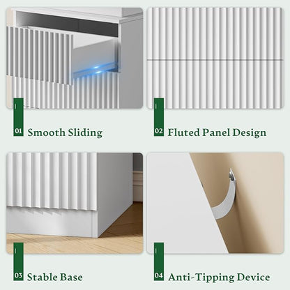 Xixini Nightstand with Charging Station and LED Lights, Fluted Night Stand with - Image 6