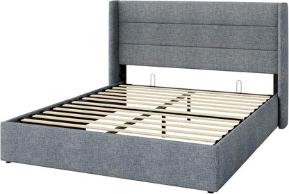Allewie Queen Size Lift Up Storage Bed, Modern Wingback Headboard, Hydraulic - Image 9