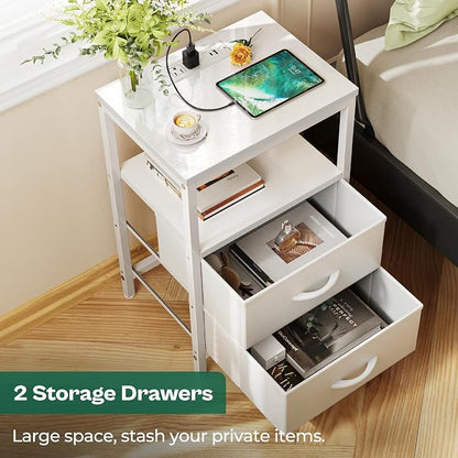 Huuger Nightstand with Charging Station, Side Table with 2 Fabric Drawers - Image 6