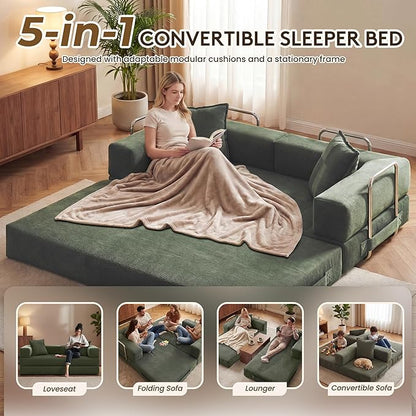 GRUSIGN 78 Inch Convertible Sofa Bed, 5-in-1 Futon Sofa Bed Pull Out Couch - Image 3