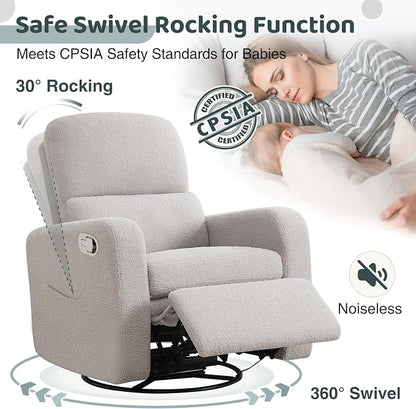 Swivel Rocker Recliner, Oversized Teddy Manual Nursery Glider Rocking Recliner - Image 3