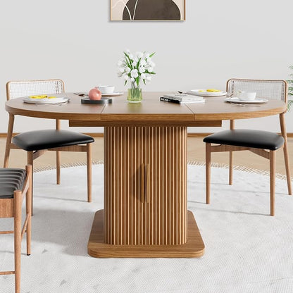 Extendable Round Dining Table for 4-6-8, 59 Inch Dining Room Kitchen Table - Image 3