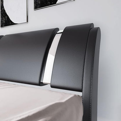 Allewie Queen Bed Frame with Iron Piece Decor, Faux Leather Upholstered - Image 4