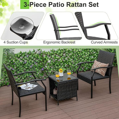 Tangkula 3 Pieces Patio Wicker Chair Set, Waterproof All Weather Resistant - Image 8
