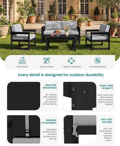 SERWALL Black HDPE Outdoor Loveseat - Image 4