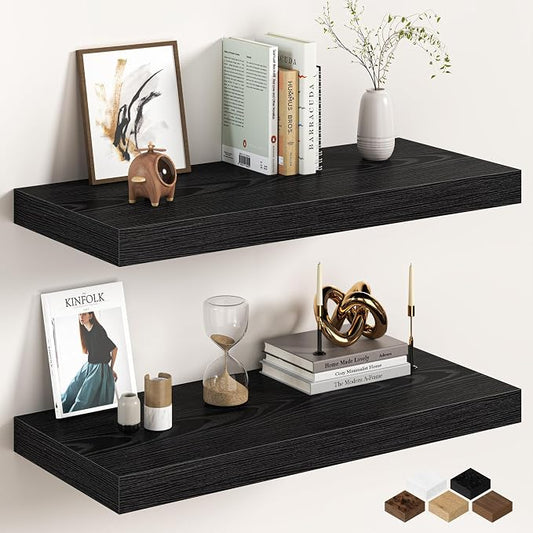 32Inch Black Floating Shelves for Wall, 12 Inch Deep Shelves for Bedroom by FunMemories