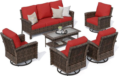 HERA'S HOUSE Red Patio Furniture Set, Oversized Outdoor Wicker Conversation Set - Image 8