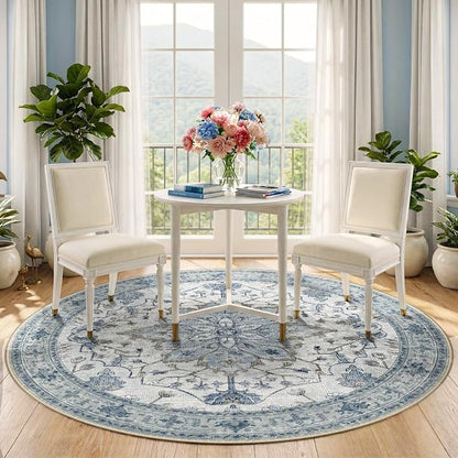 RELEANY Area Rugs Round 5ft Washable Non-Slip, Floral Vintage Distress Print - Image 3