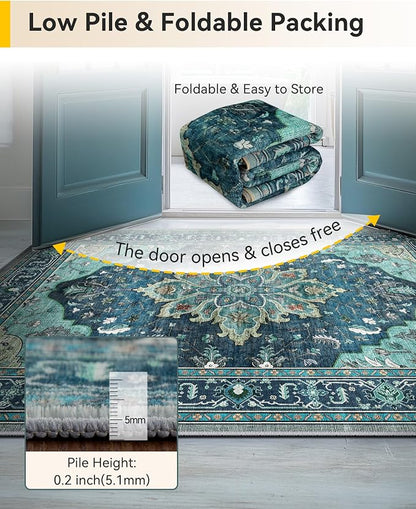 RELEANY Area Rugs Square 6ft Washable Non-Slip, Floral Vintage Distress Print - Image 4